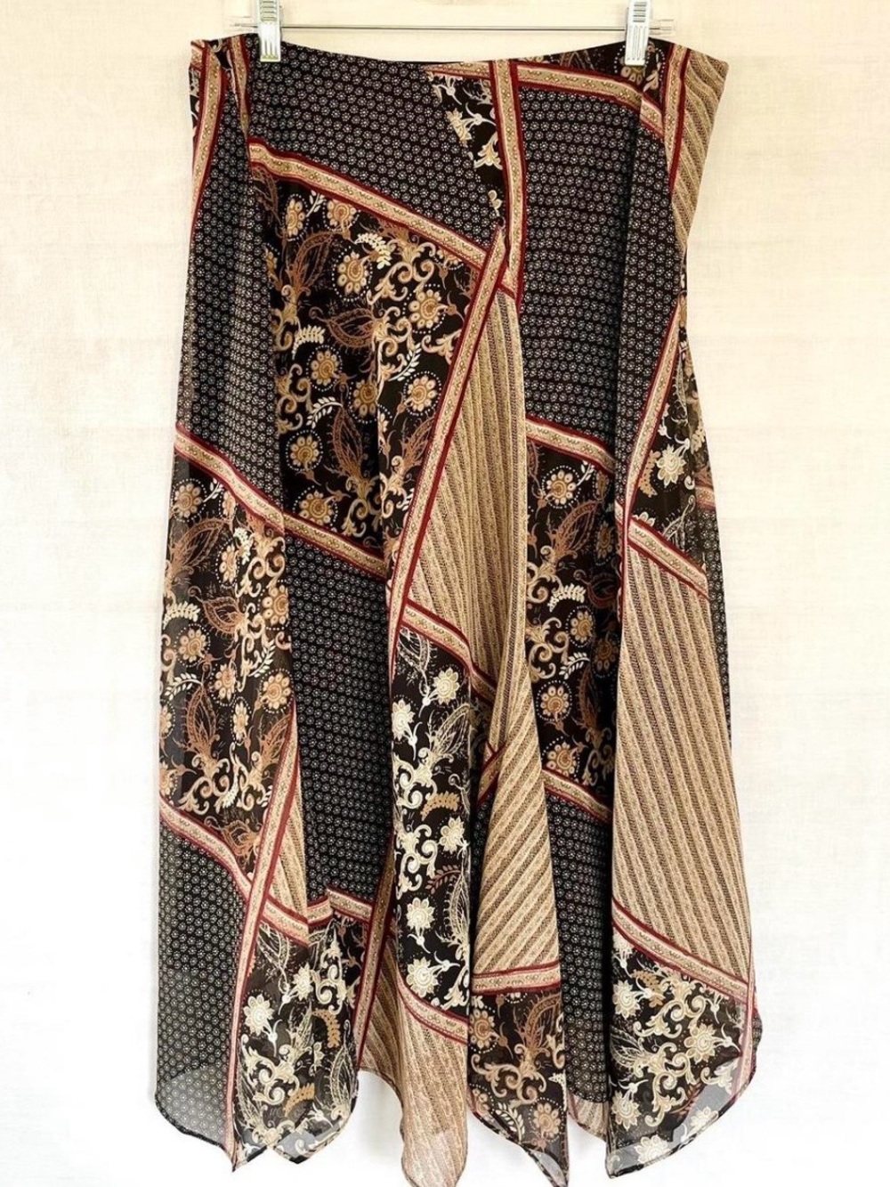 Emma James Black Patchwork Paisley Maxi Skirt with Rust Accents